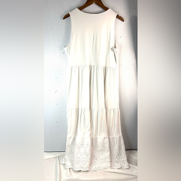 Charter Club XL Tiered Eyelet Sleeveless Classic White Dress - Picture 2 of 7